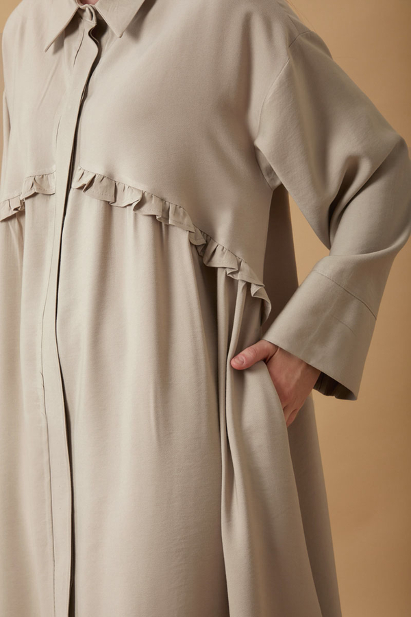 Dress with Frilled Yoke Detail Stone - 3