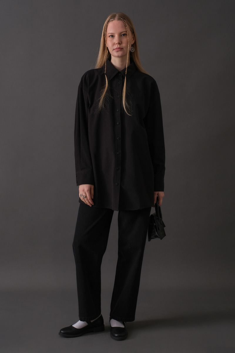 Drop-Shoulder Buttoned Shirt Black