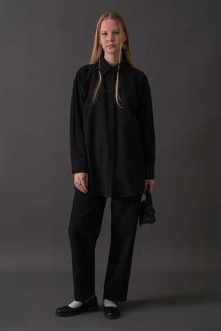 Drop-Shoulder Buttoned Shirt Black - 1