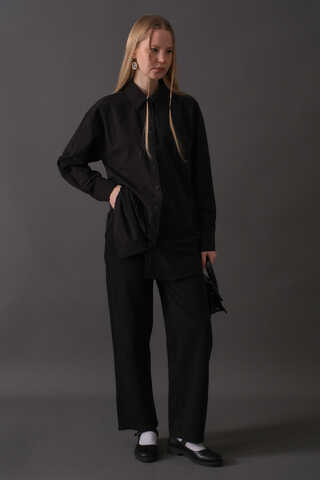 Drop-Shoulder Buttoned Shirt Black - 3
