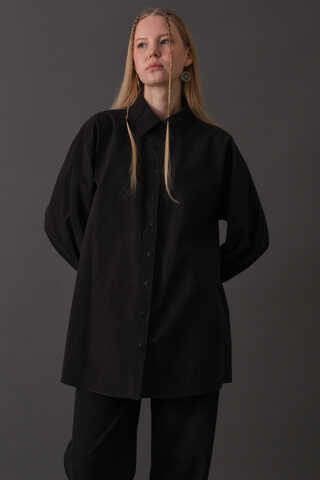 Drop-Shoulder Buttoned Shirt Black - 4