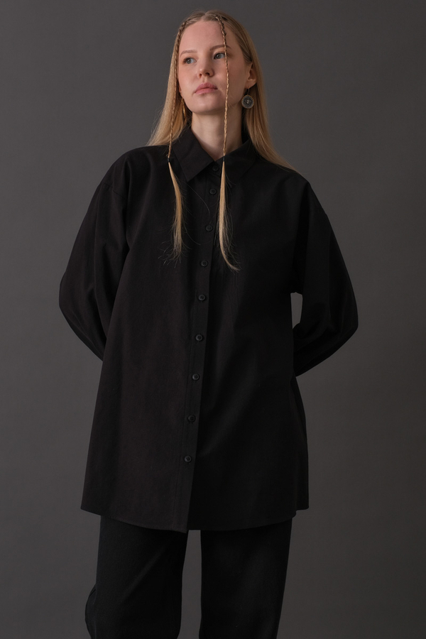 Drop-Shoulder Buttoned Shirt Black - 4