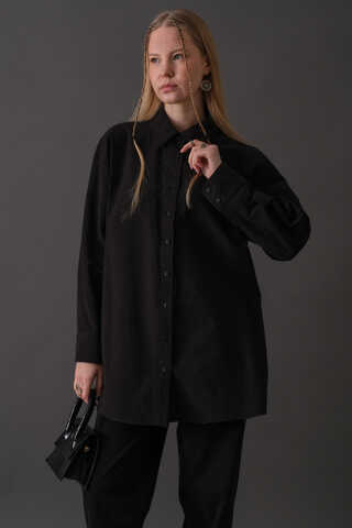 Drop-Shoulder Buttoned Shirt Black - 5