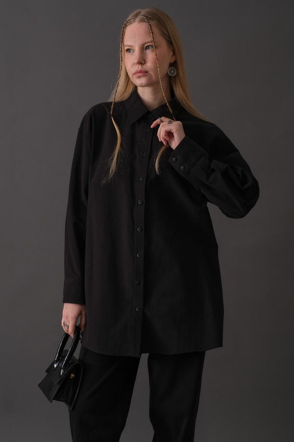 Drop-Shoulder Buttoned Shirt Black - 5