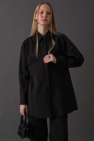 Drop-Shoulder Buttoned Shirt Black - 6