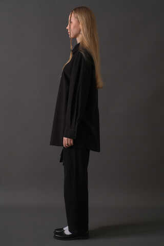 Drop-Shoulder Buttoned Shirt Black - 7