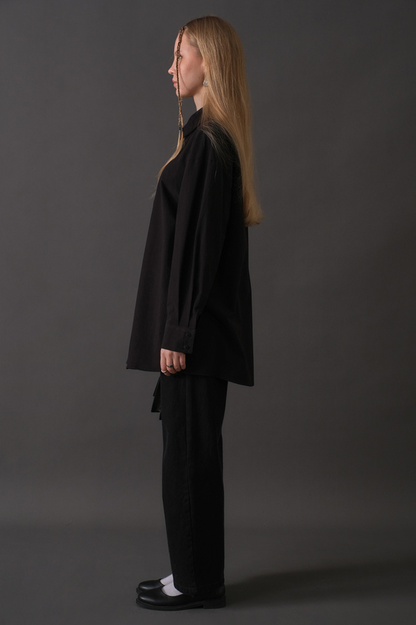 Drop-Shoulder Buttoned Shirt Black - 7
