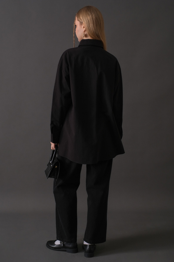 Drop-Shoulder Buttoned Shirt Black - 12