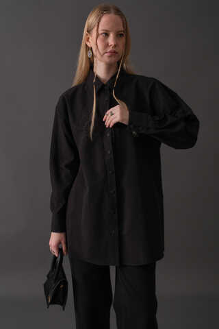 Drop-Shoulder Buttoned Shirt Black - 8