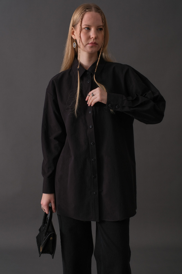 Drop-Shoulder Buttoned Shirt Black - 8