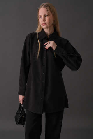 Drop-Shoulder Buttoned Shirt Black - 9