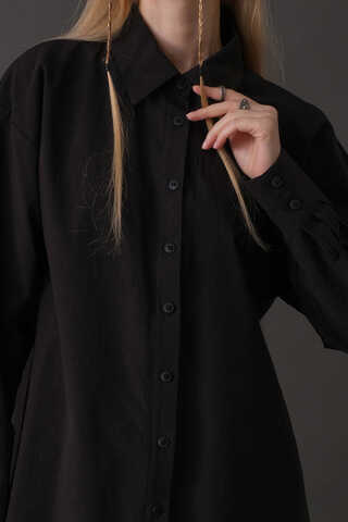 Drop-Shoulder Buttoned Shirt Black - 10
