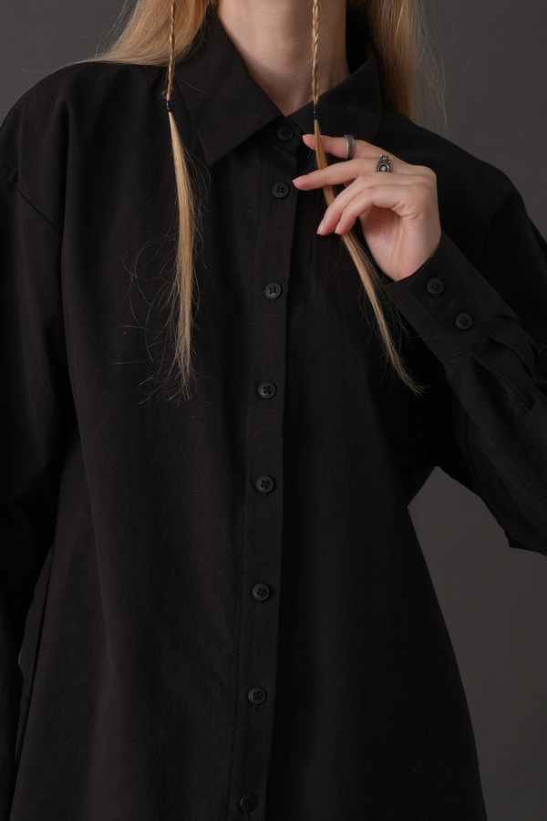 Drop-Shoulder Buttoned Shirt Black - 10