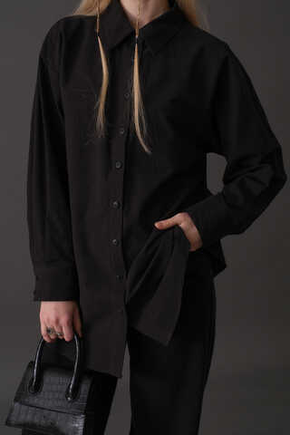 Drop-Shoulder Buttoned Shirt Black - 11