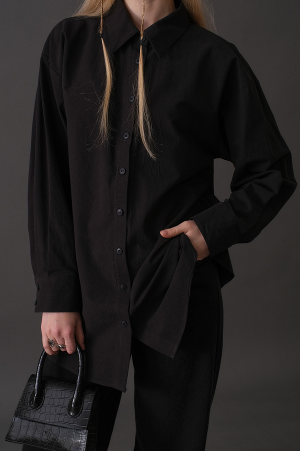 Drop-Shoulder Buttoned Shirt Black - 11