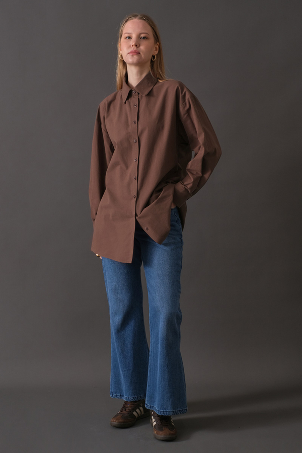 Drop-Shoulder Buttoned Shirt Brown (1)