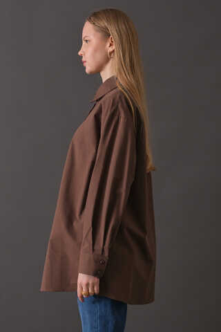 Drop-Shoulder Buttoned Shirt Brown - 3