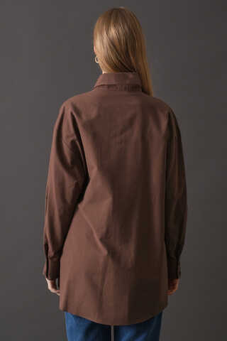 Drop-Shoulder Buttoned Shirt Brown - 8