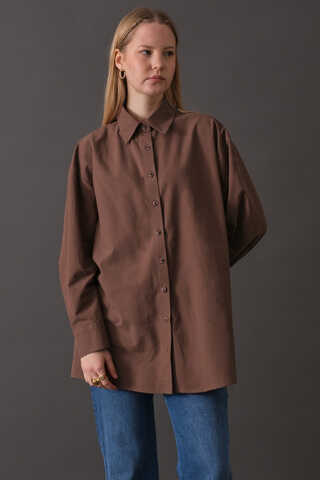 Drop-Shoulder Buttoned Shirt Brown - 7