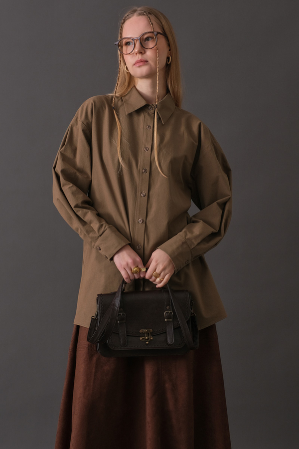 Drop-Shoulder Buttoned Shirt Camel (1)