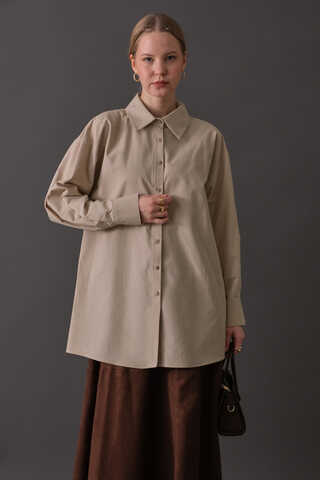 Drop-Shoulder Buttoned Shirt Stone - 14