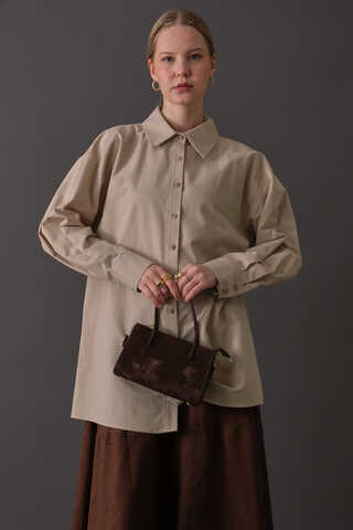 Drop-Shoulder Buttoned Shirt Stone - 11