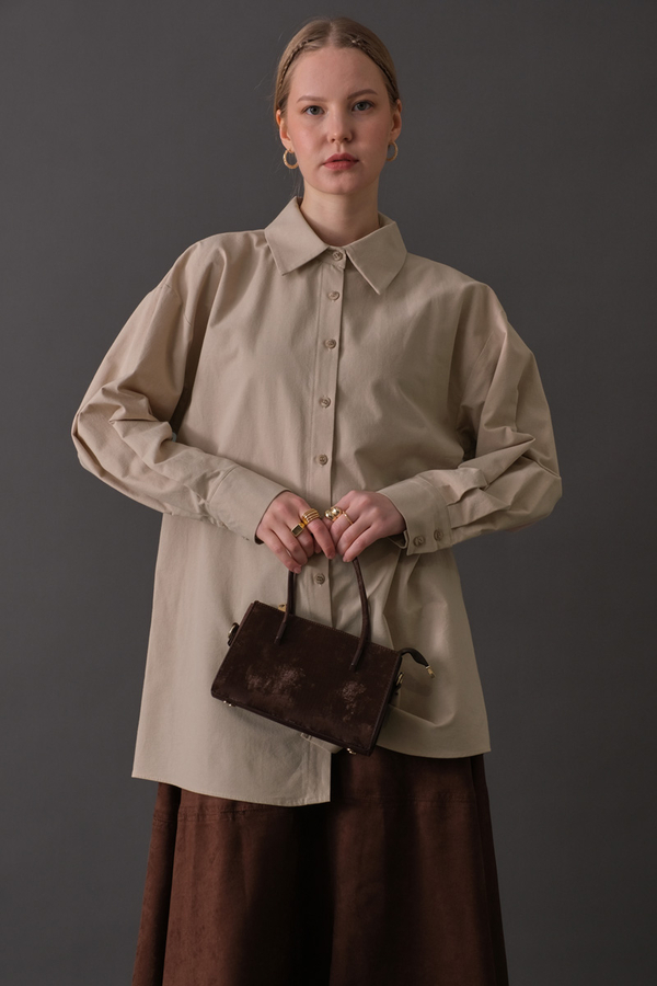 Drop-Shoulder Buttoned Shirt Stone - 11