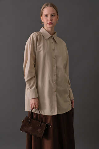 Drop-Shoulder Buttoned Shirt Stone - 15