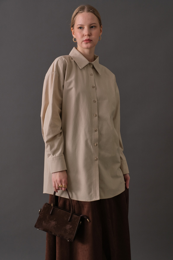 Drop-Shoulder Buttoned Shirt Stone - 15