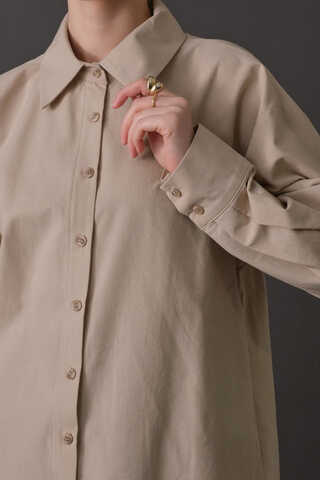 Drop-Shoulder Buttoned Shirt Stone - 17