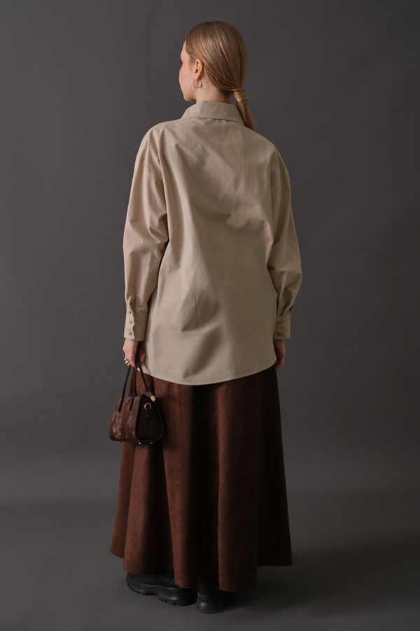 Drop-Shoulder Buttoned Shirt Stone - 18