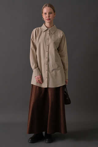 Drop-Shoulder Buttoned Shirt Stone - 13