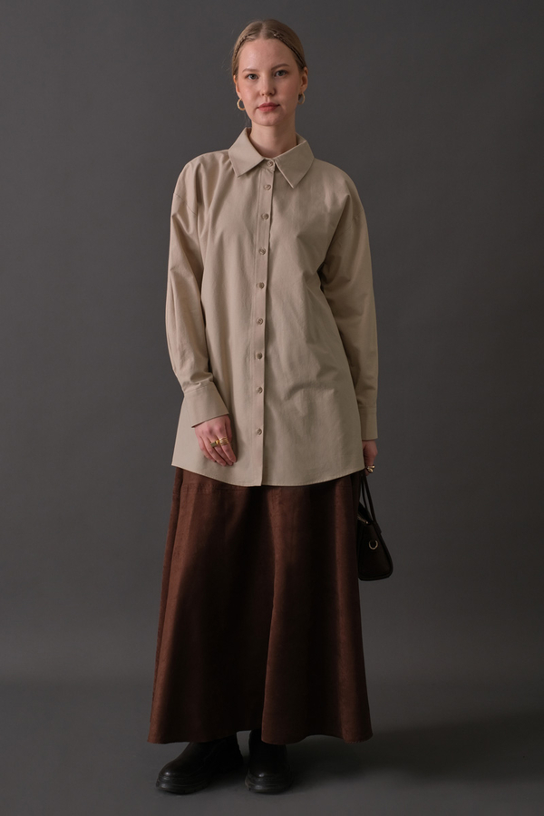 Drop-Shoulder Buttoned Shirt Stone - 13