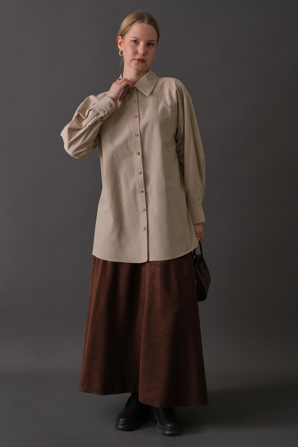 Drop-Shoulder Buttoned Shirt Stone - 16