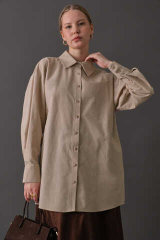 Drop-Shoulder Buttoned Shirt Stone - 10