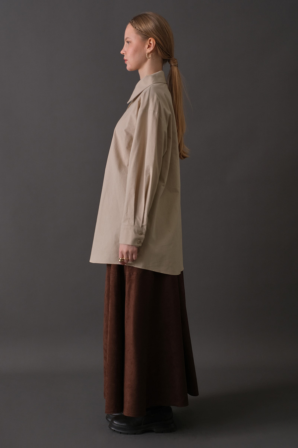 Drop-Shoulder Buttoned Shirt Stone - 12