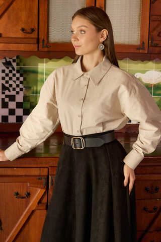 Drop-Shoulder Buttoned Shirt Stone