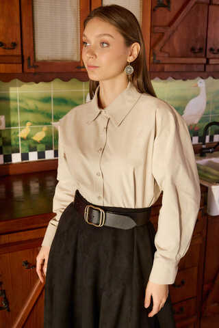 Drop-Shoulder Buttoned Shirt Stone - 4