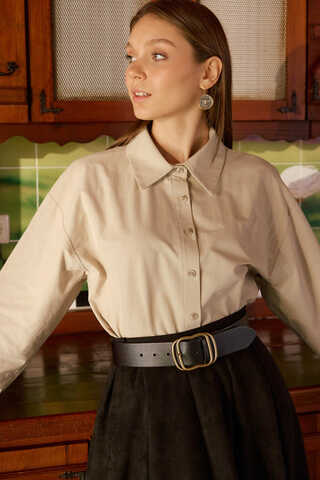 Drop-Shoulder Buttoned Shirt Stone - 3