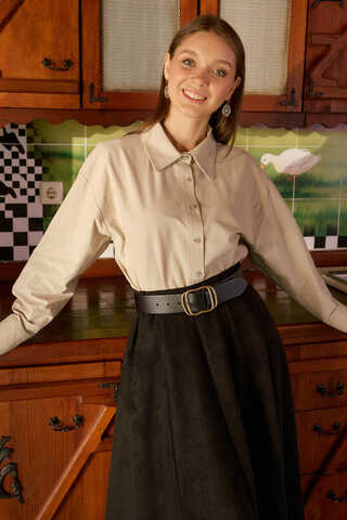 Drop-Shoulder Buttoned Shirt Stone - 5