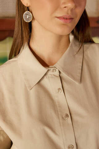 Drop-Shoulder Buttoned Shirt Stone (1)