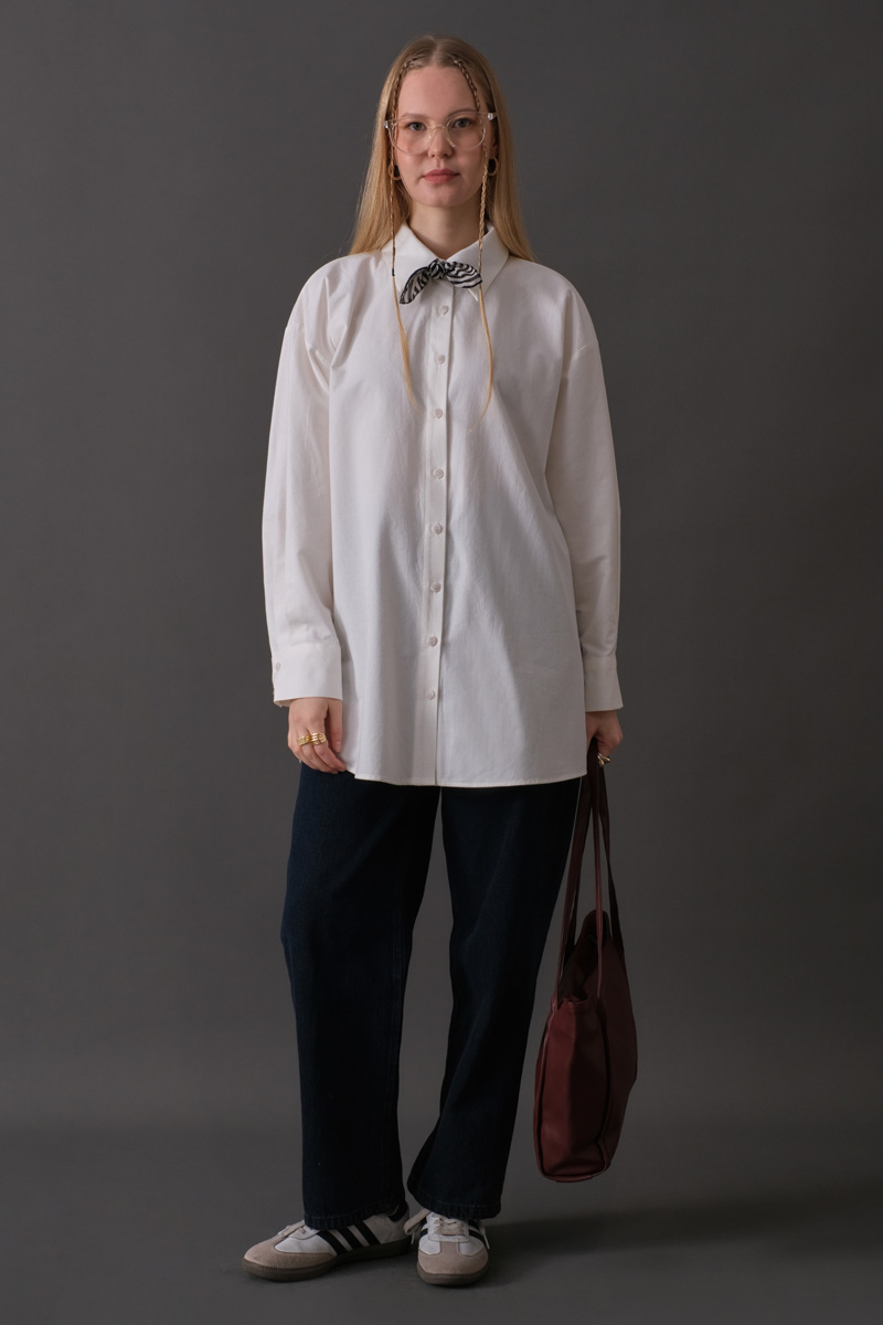 Drop-Shoulder Buttoned Shirt White