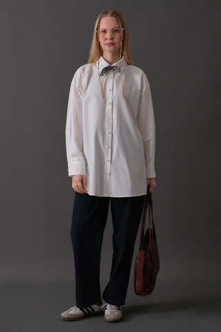 Drop-Shoulder Buttoned Shirt White - 1