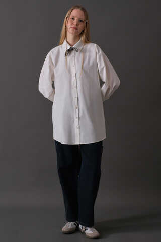 Drop-Shoulder Buttoned Shirt White - 2