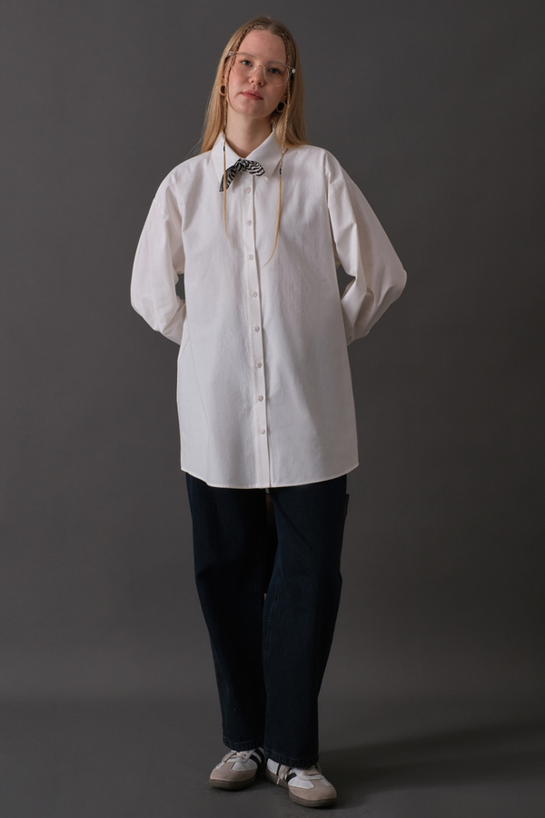 Drop-Shoulder Buttoned Shirt White (1)