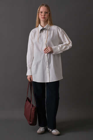 Drop-Shoulder Buttoned Shirt White - 3