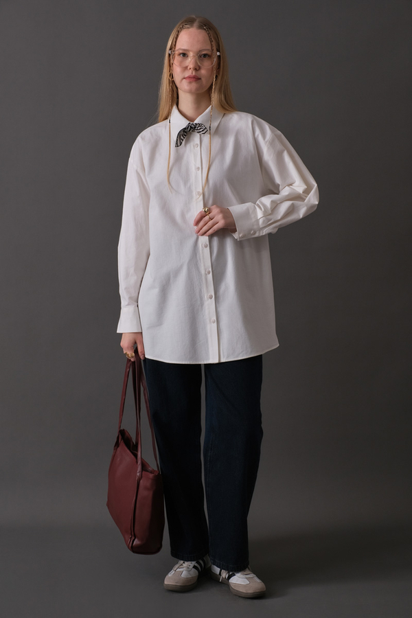 Drop-Shoulder Buttoned Shirt White - 3