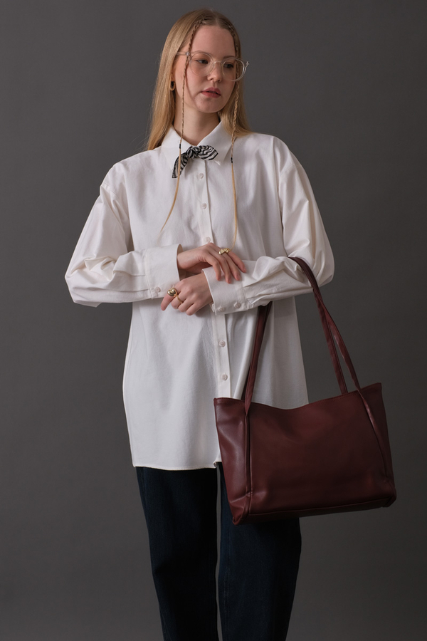 Drop-Shoulder Buttoned Shirt White - 5