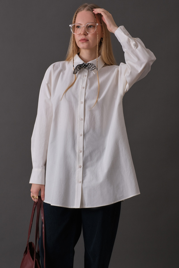 Drop-Shoulder Buttoned Shirt White - 6