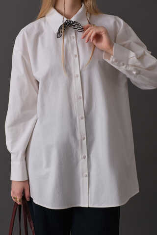 Drop-Shoulder Buttoned Shirt White - 7